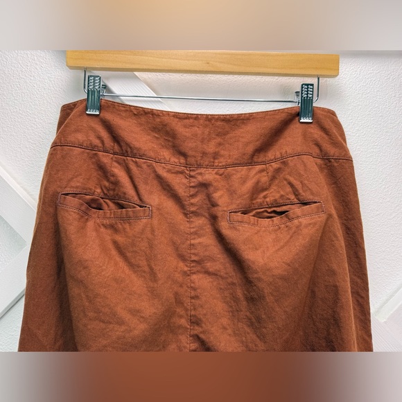 Anthropologie Linen Blend Button Side Wide Leg Pants US 6 Rust Brown - Picture 6 of 12